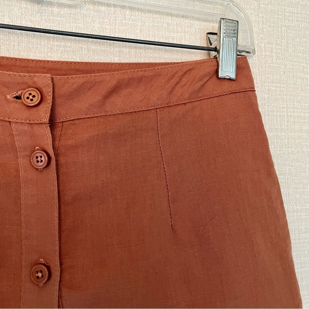 Button-Front A-Line Linen Blend Midi Skirt in a Dusty Rust, Size Small, 70s Vibe - Picture 3 of 8
